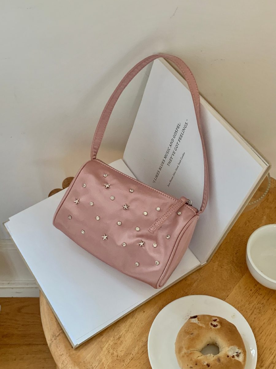 Studded Satin Shoulder Top-Handle Bag view 6