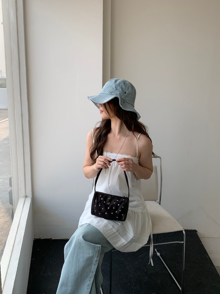 Studded Satin Shoulder Top-Handle Bag view 7