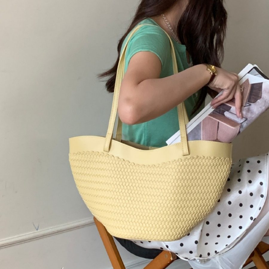 Woven Soft Leather Shoulder Tote Bag