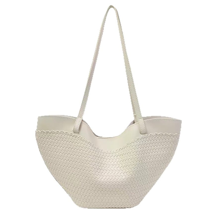 Woven Soft Leather Shoulder Tote Bag view 5