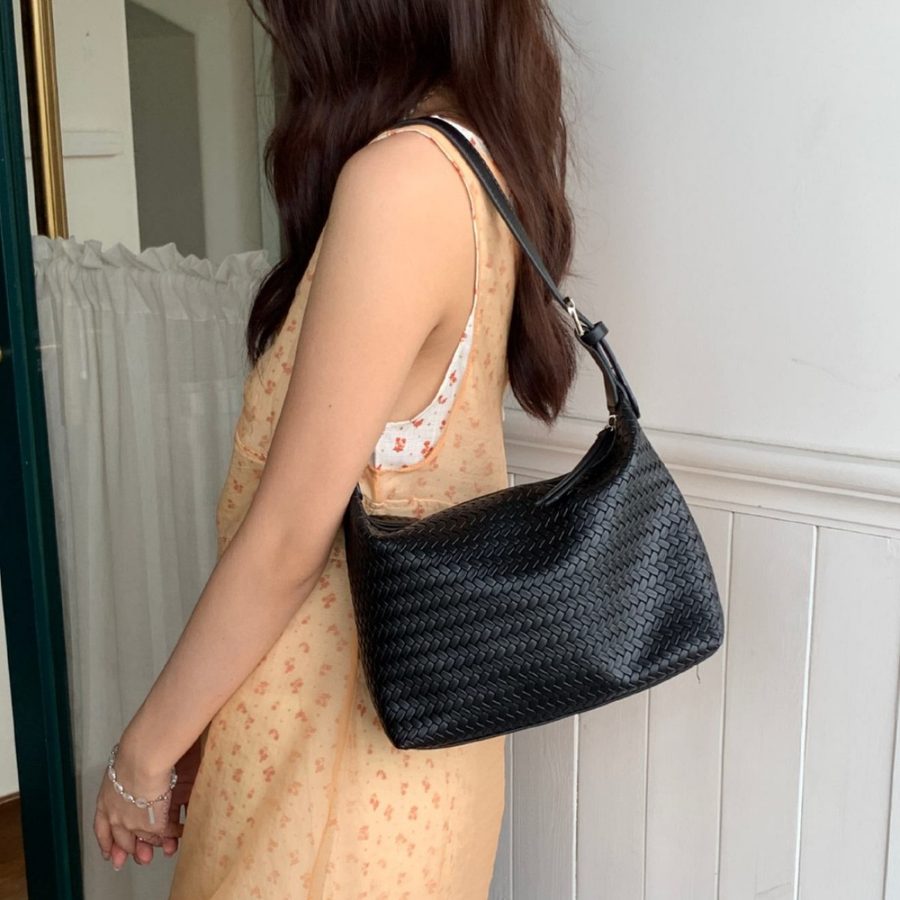 Soft Leather Woven Hobo Shoulder Bag