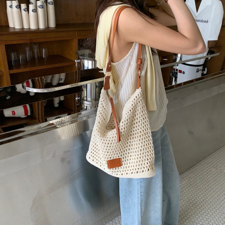 Woven Hollow-Out Beach Tote Bag