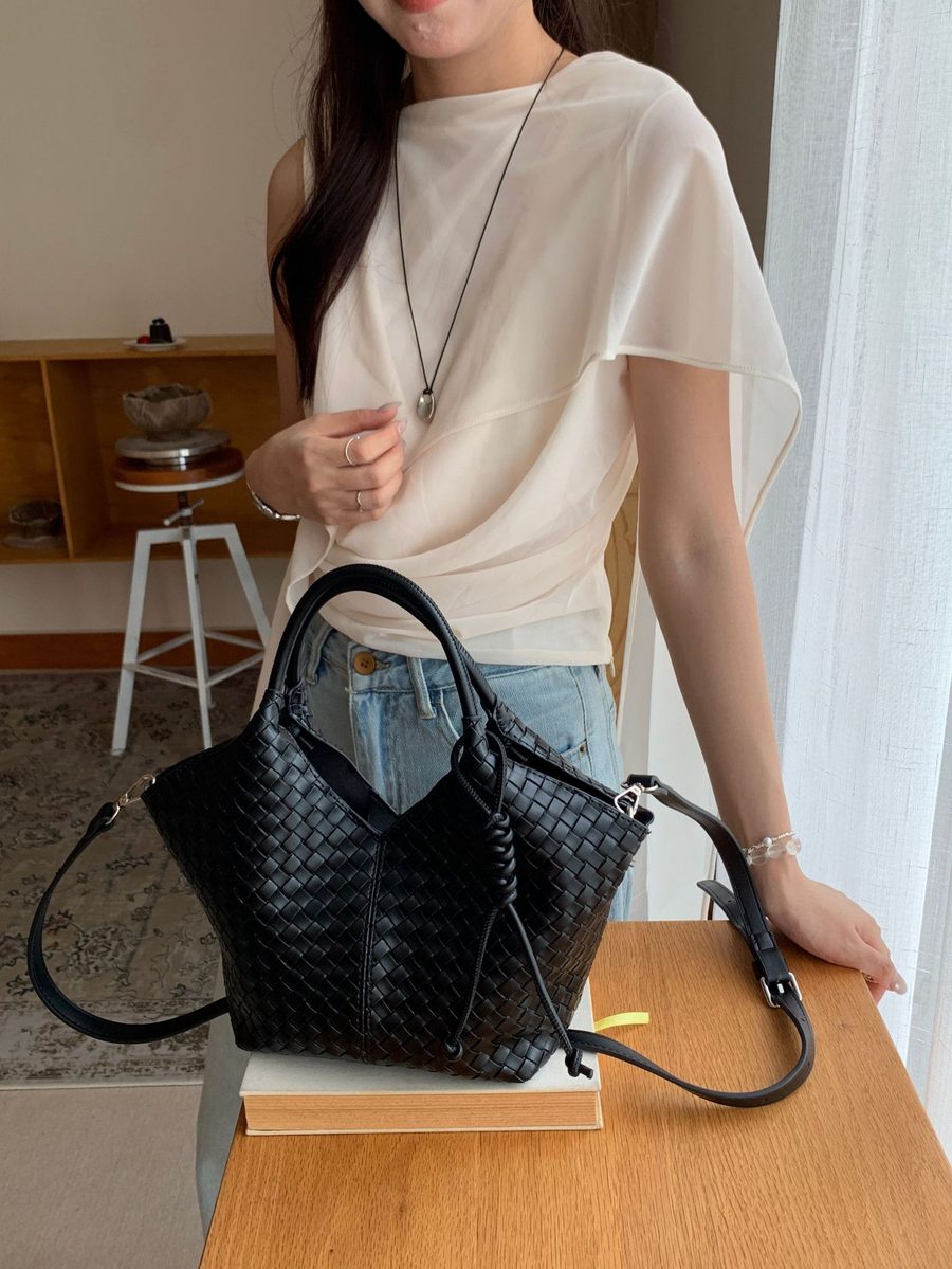 Large Woven Tote Shoulder Bag view 9