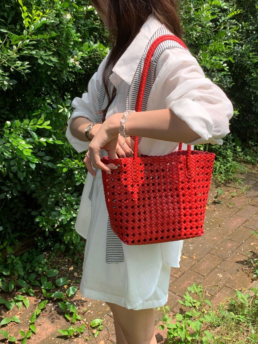 Hollow-Out Woven Tote Shoulder Bag view 7
