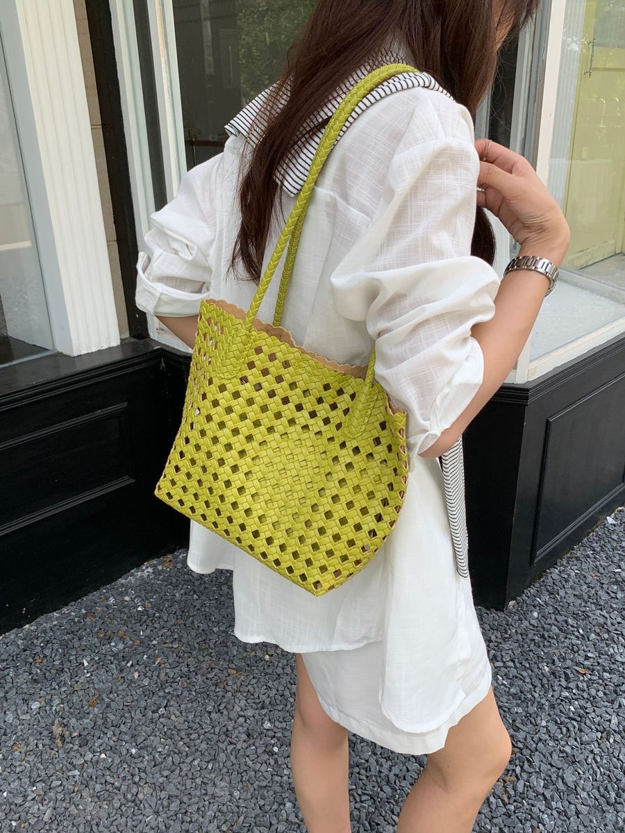 Hollow-Out Woven Tote Shoulder Bag view 8