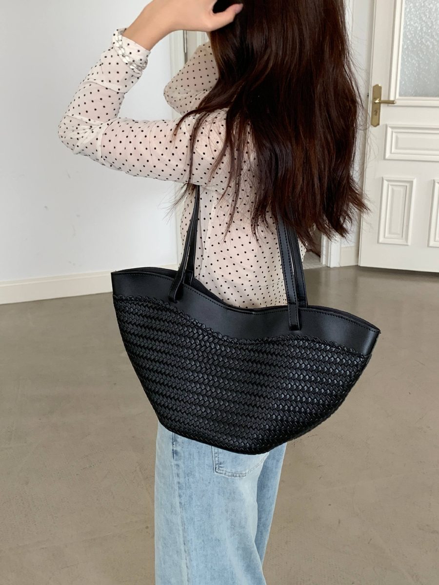 Large Woven Tote Shoulder Bag view 8