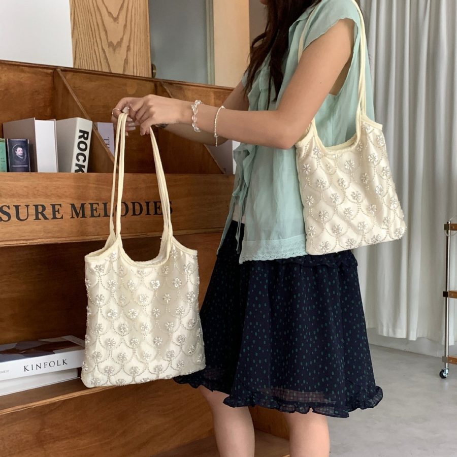 Floral Embroidered Beaded Top-Handle Bag view 3
