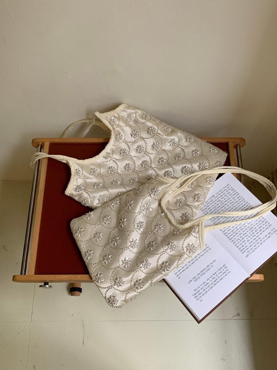 Floral Embroidered Beaded Top-Handle Bag view 6