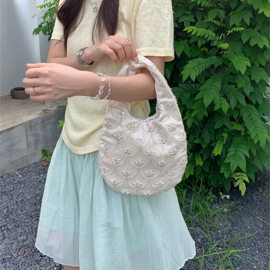 Beaded Satin Tote Bag
