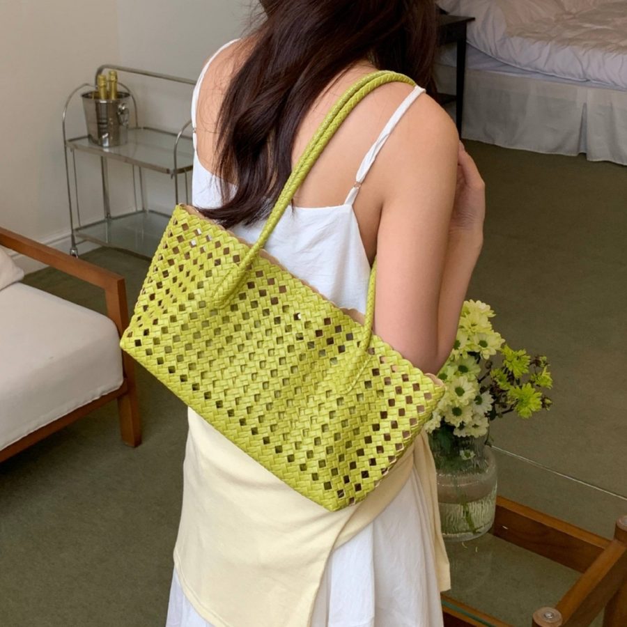 Openwork Woven Tote Bag view 3