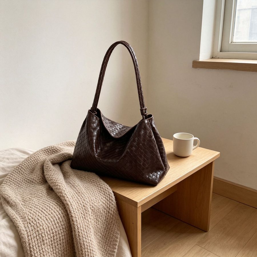 Vintage Woven Top-Handle Tote Shoulder Bag