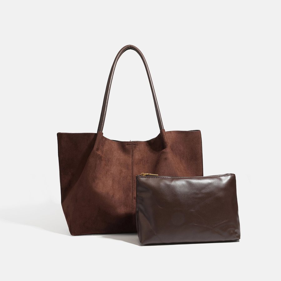 Suede Tote Bag Large Top-Handle Shoulder view 2