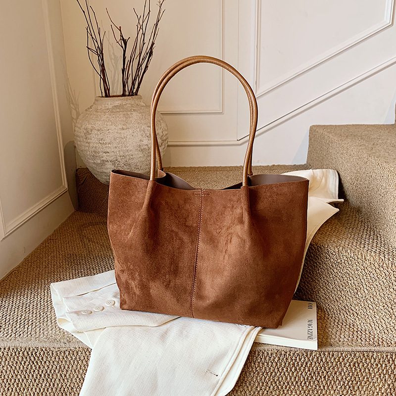 Suede Tote Bag Large Top-Handle Shoulder view 6