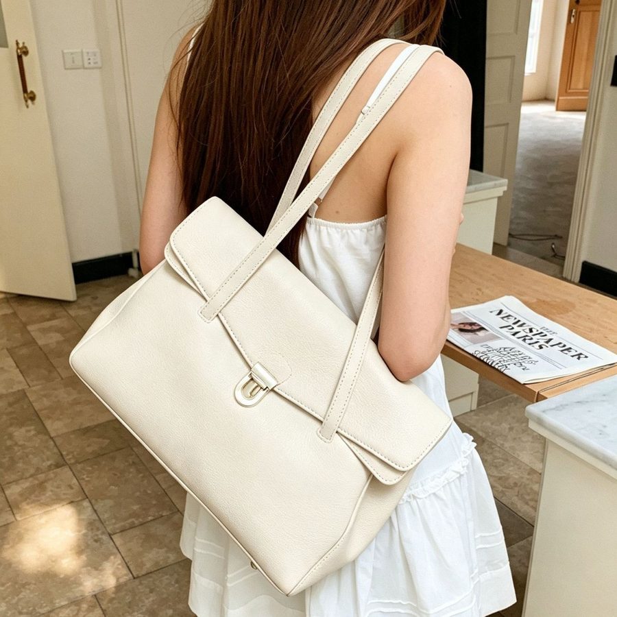 Flap Tote Bag Shoulder Large Minimalist view 2