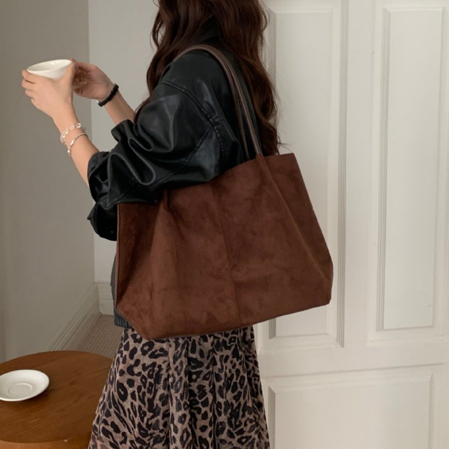 Suede Tote Bag Large Top-Handle Shoulder