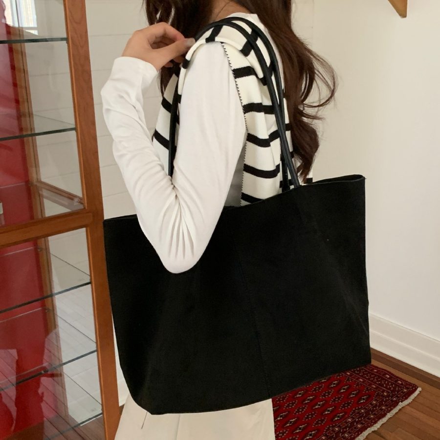 Suede Tote Bag Large Top-Handle Shoulder view 4