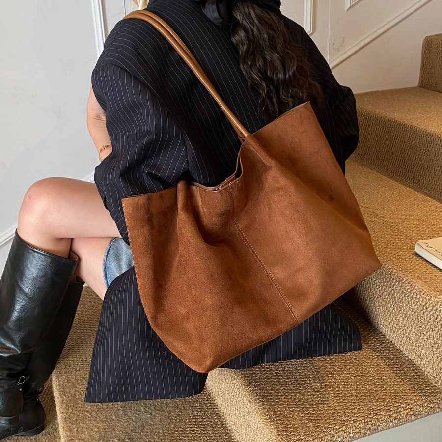 Suede Tote Bag Large Top-Handle Shoulder view 2