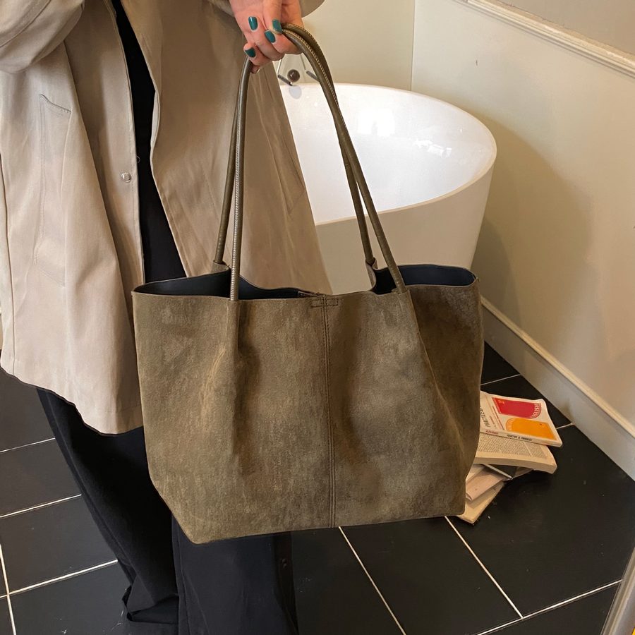 Suede Tote Bag Large Top-Handle Shoulder view 3