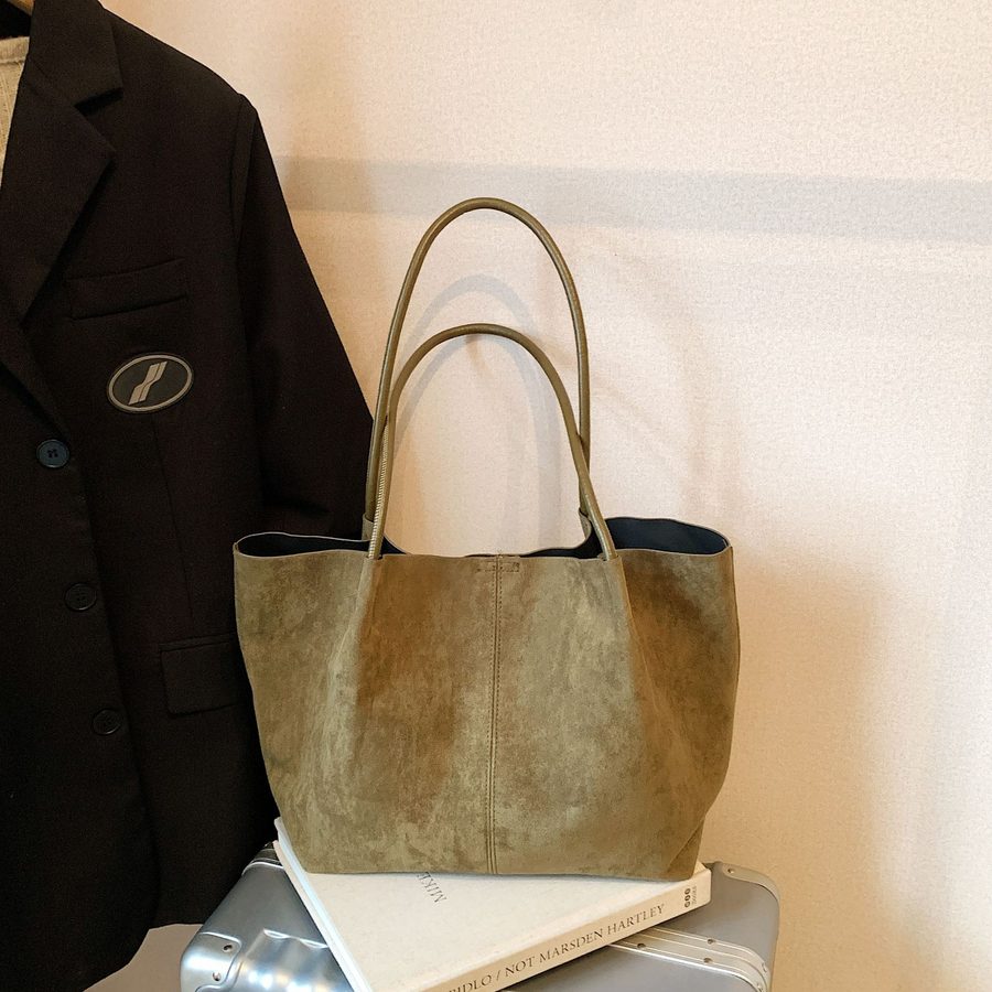 Suede Tote Bag Large Top-Handle Shoulder view 7
