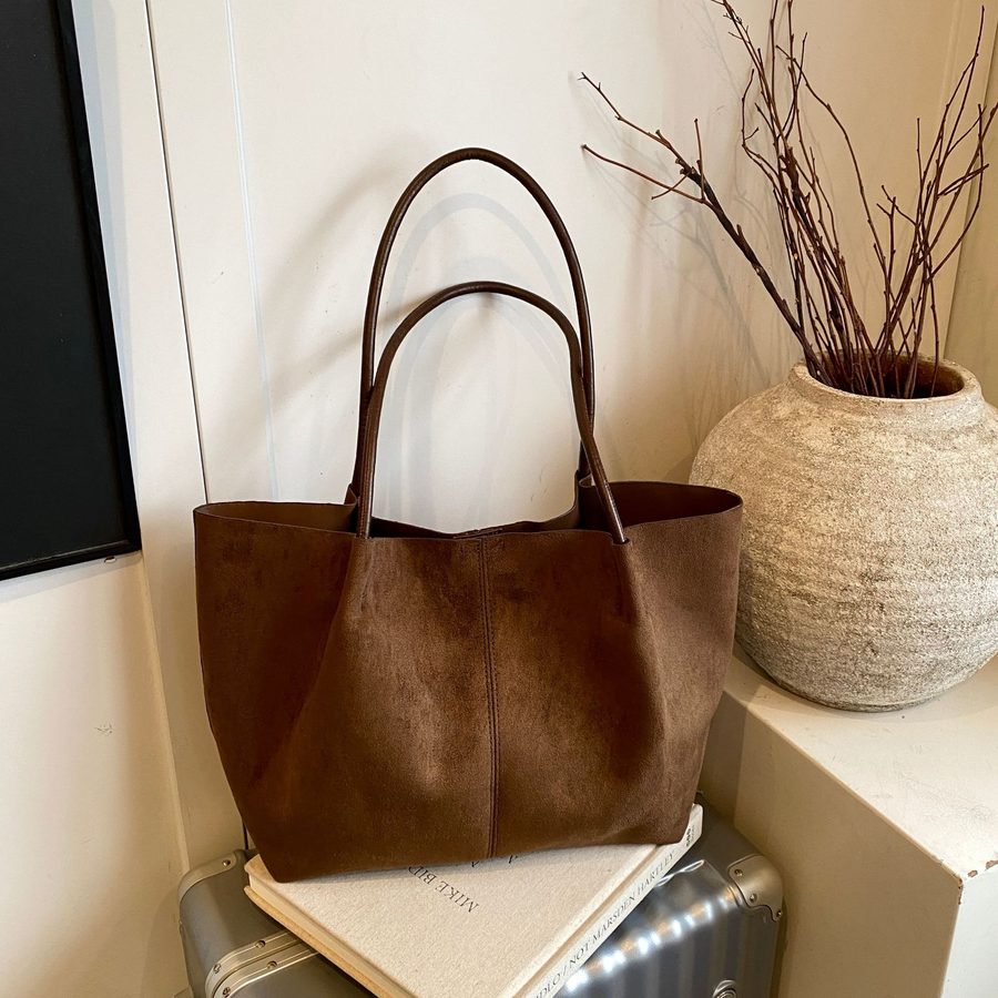 Suede Tote Bag Large Top-Handle Shoulder view 8