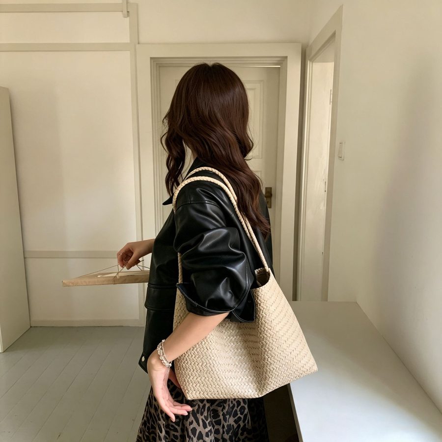 Tas Bahu Tekstur Anyaman Kulit Lembut Minimalis view 2