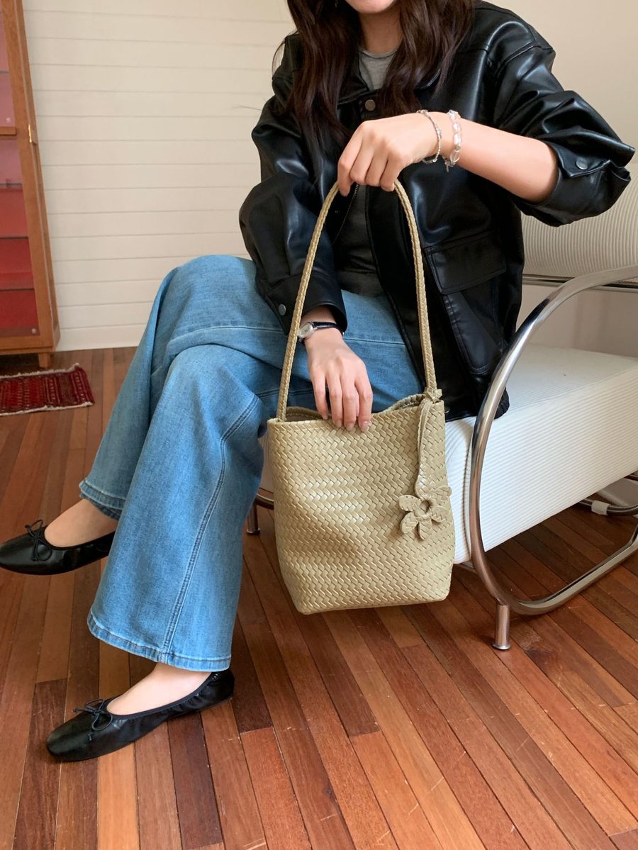 Woven Tote Bag Large Capacity Shoulder Commuter view 7