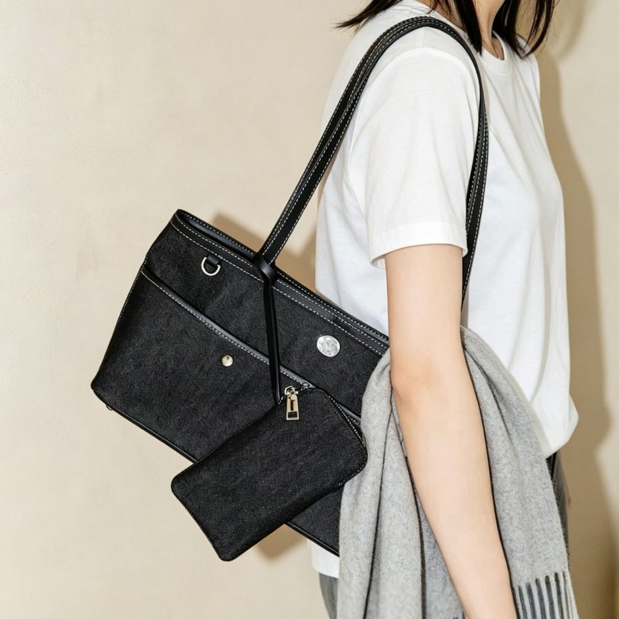 Denim Tote Bag Multi-Pocket Large Capacity Commuter