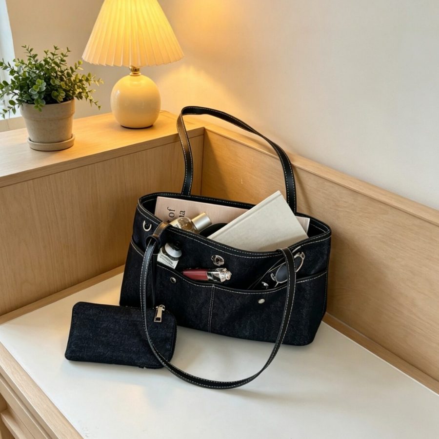 Denim Tote Bag Large Capacity Shoulder Commuter