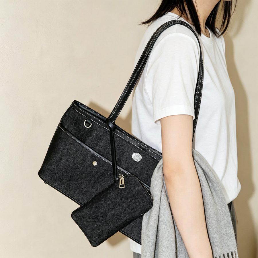 Denim Tote Bag Large Capacity Shoulder Commuter view 6