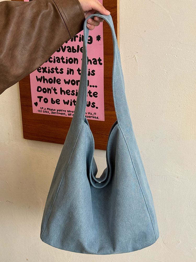 Tas Tote Kanvas Denim Kapasitas Besar Bahu view 6
