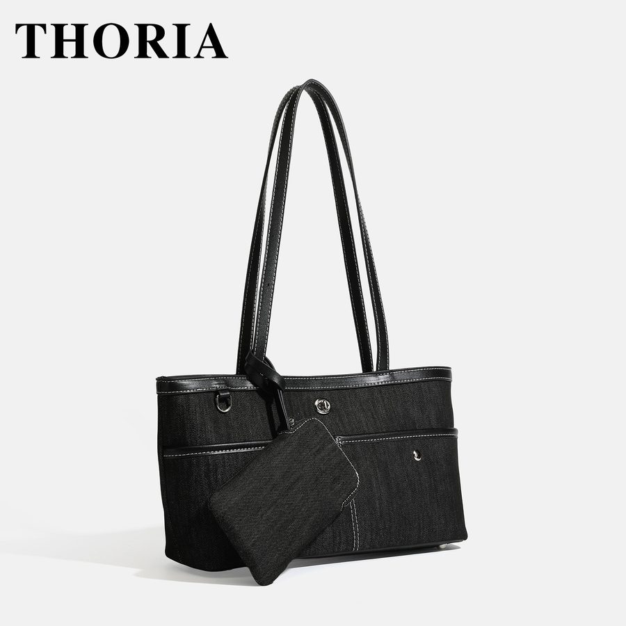 Denim Tote Bag Large Capacity Shoulder Commuter view 2