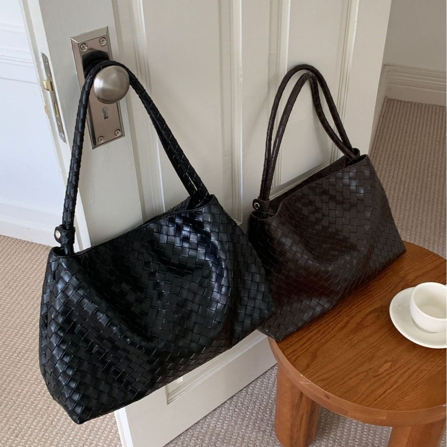 Handwoven Black Large Tote Shoulder Bag view 2