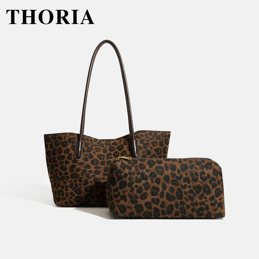 Leopard Print Suede Large Tote Shoulder Bag view 2