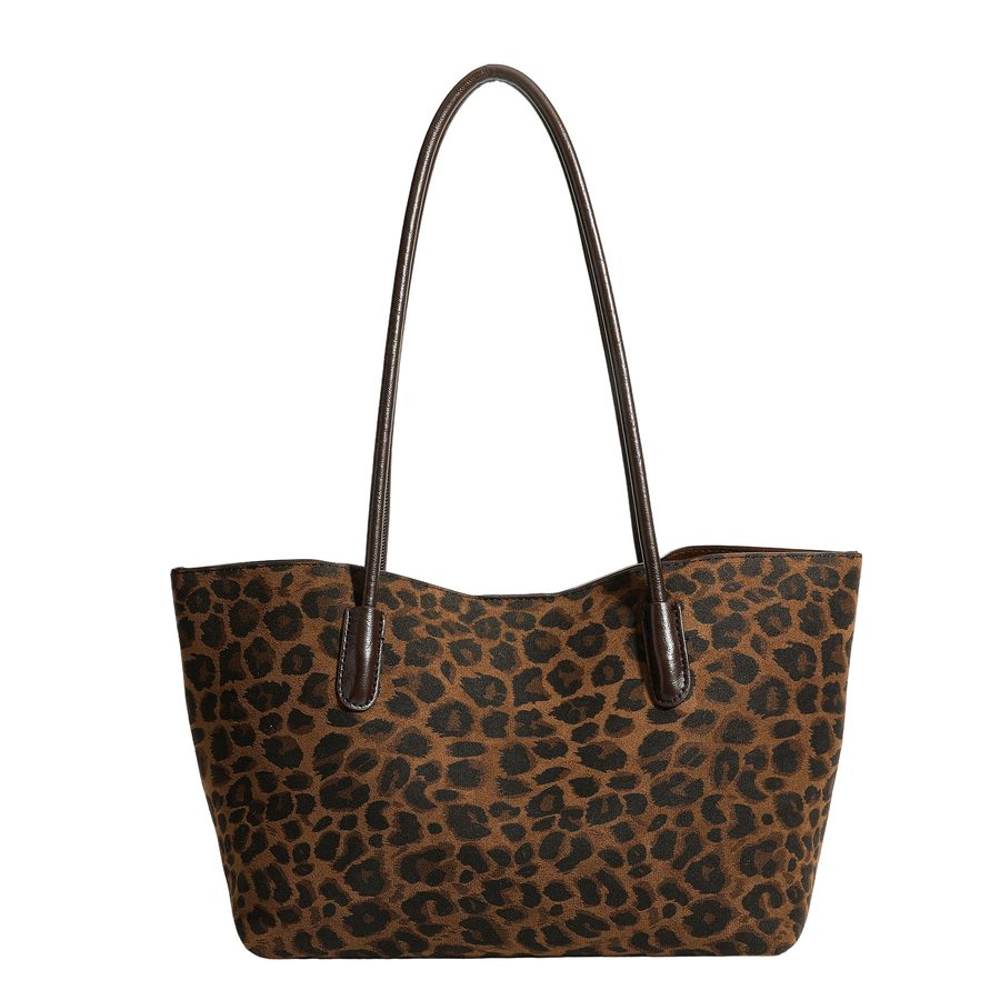 Leopard Print Suede Large Tote Shoulder Bag view 5