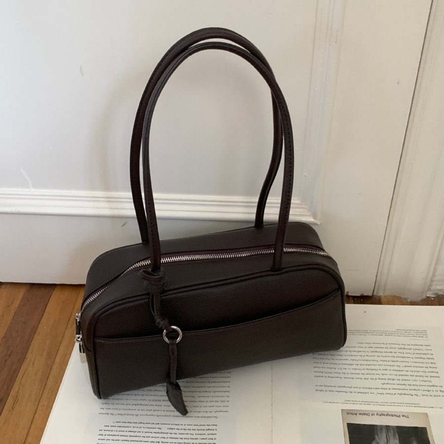Soft Leather Litchi Grain Boston Pillow Bag