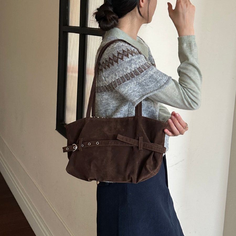 Vintage Suede Large Tote Shoulder Bag