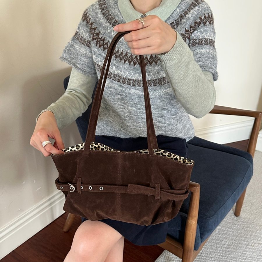 Vintage Suede Large Tote Shoulder Bag view 3