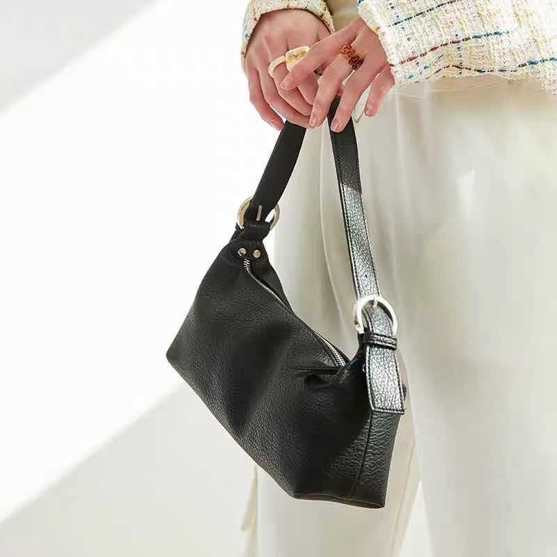 Litchi Grain Soft Baguette Shoulder Bag