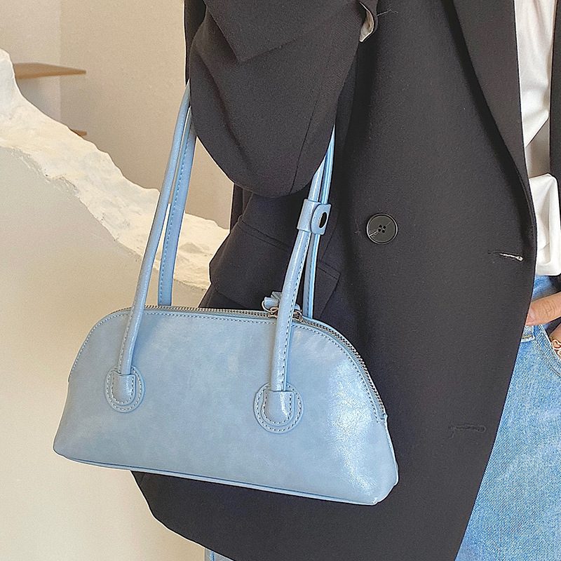 Oil Wax Leather Baguette Shoulder Bag