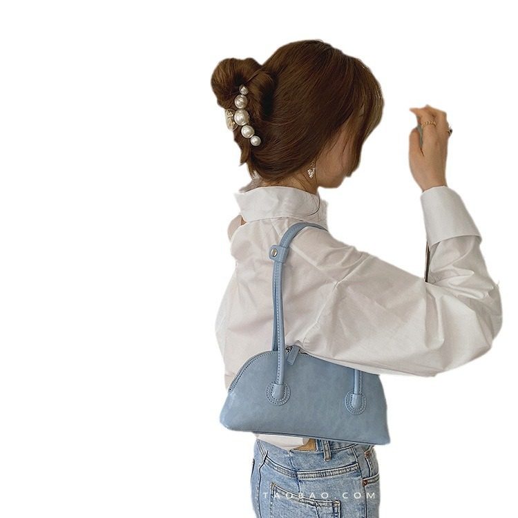Oil Wax Leather Baguette Shoulder Bag view 5