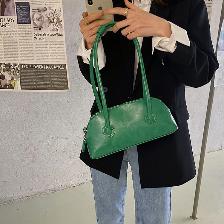 Oil Wax Leather Baguette Shoulder Bag view 6