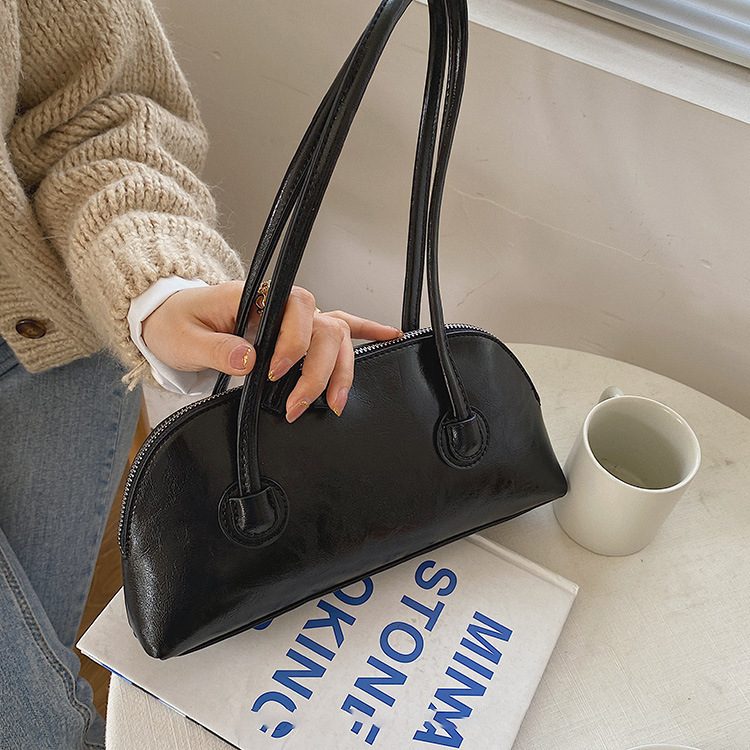 Oil Wax Leather Baguette Shoulder Bag view 7