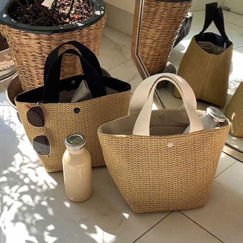 Woven Straw Tote Handbag