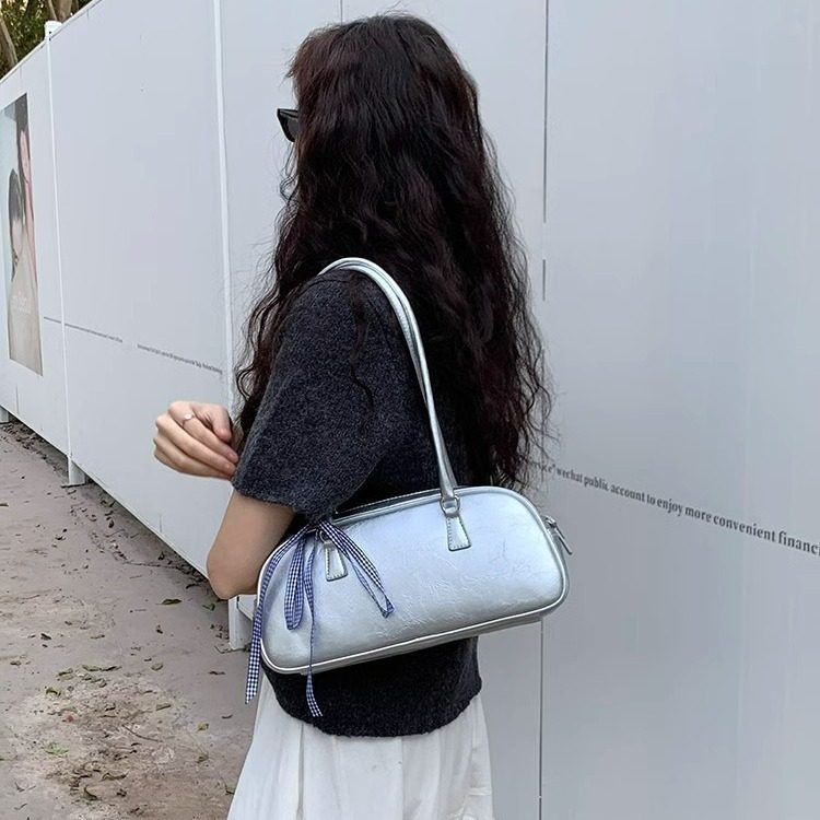 Silver Ballet Top-Handle Shoulder Bag