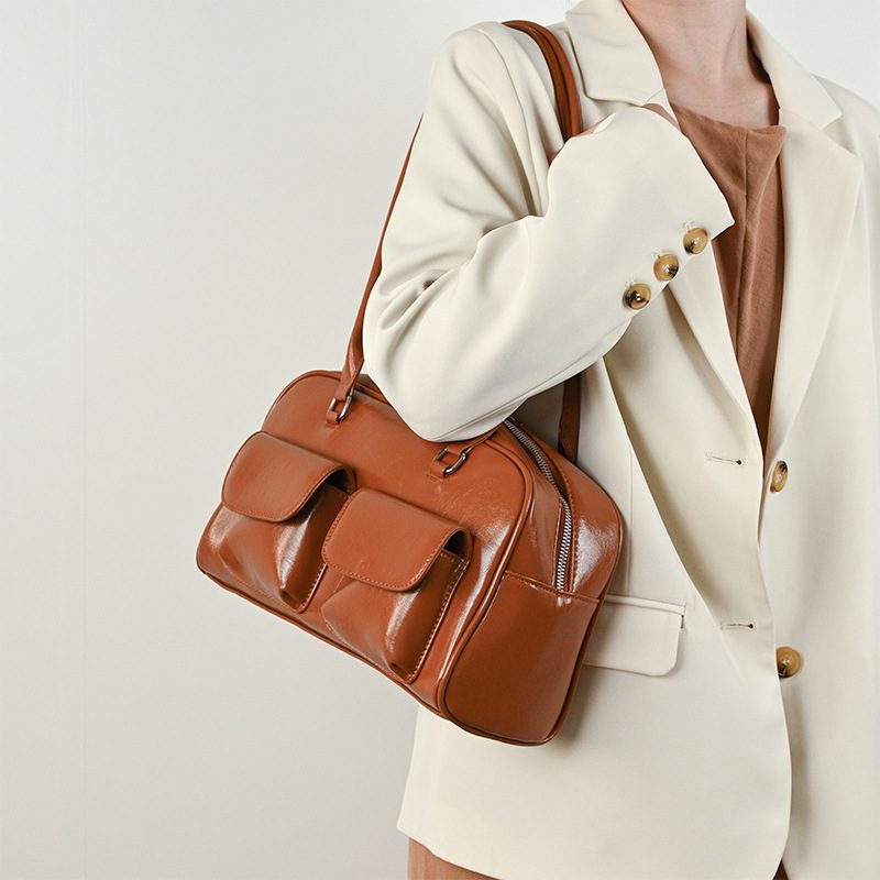Waxed Leather Double-Pocket Tote Bag view 3