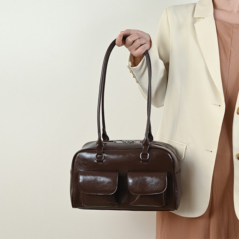 Waxed Leather Double-Pocket Tote Bag view 4