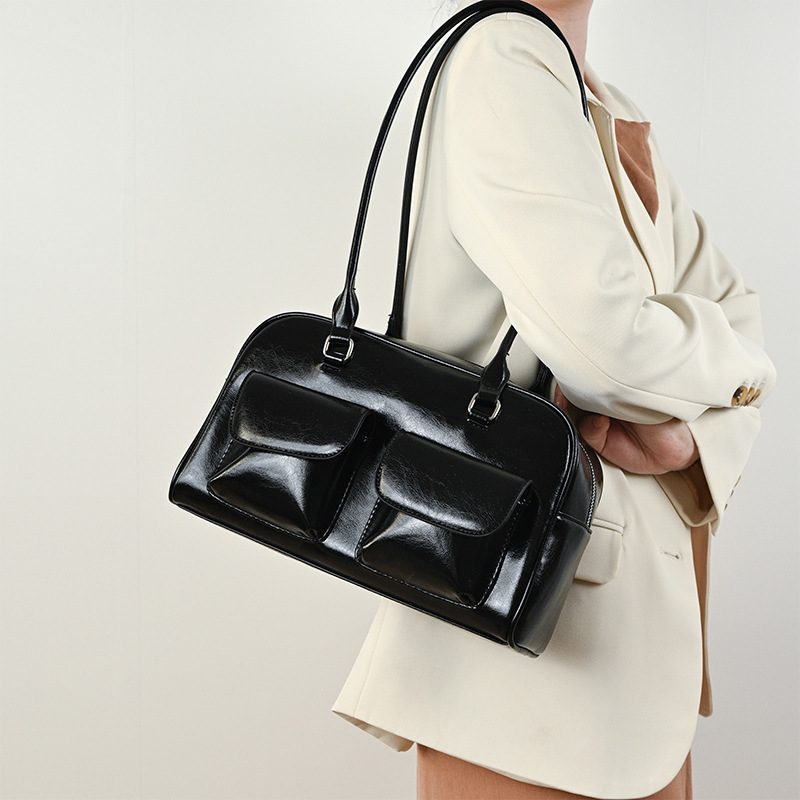 Waxed Leather Double-Pocket Tote Bag view 6