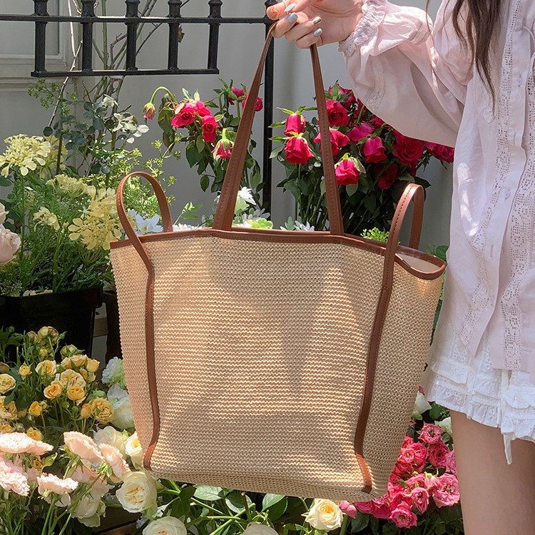 Woven Straw Beach Tote Bag view 2