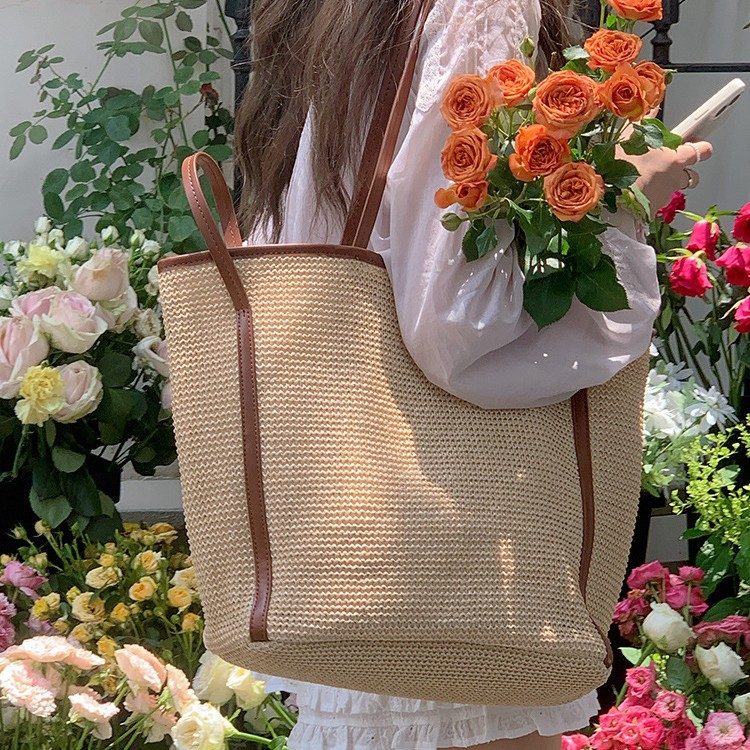 Woven Straw Beach Tote Bag view 3