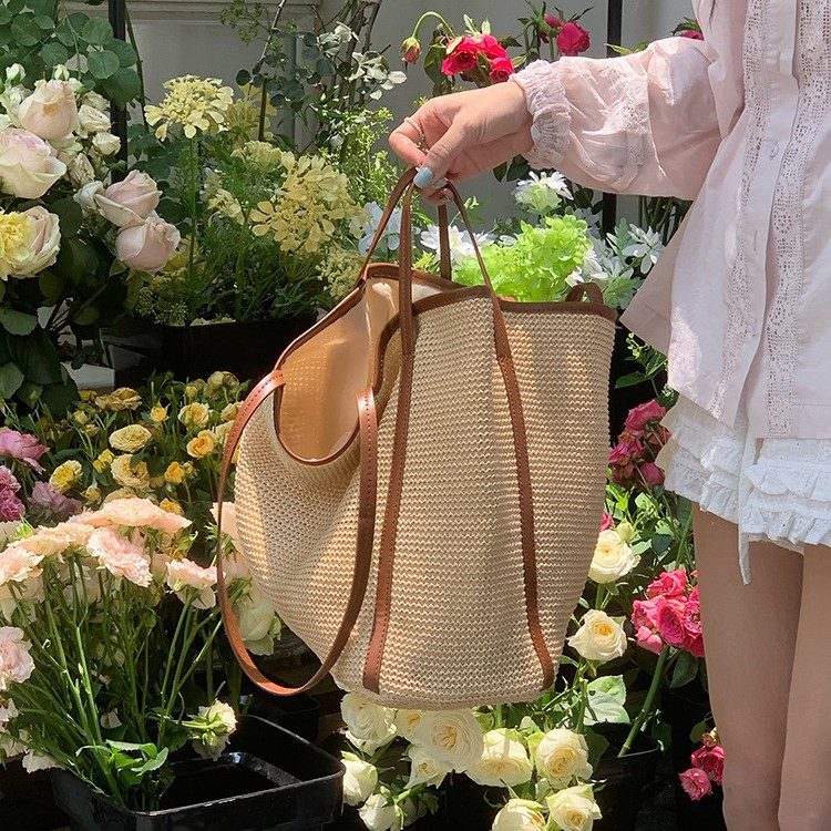 Woven Straw Beach Tote Bag view 4